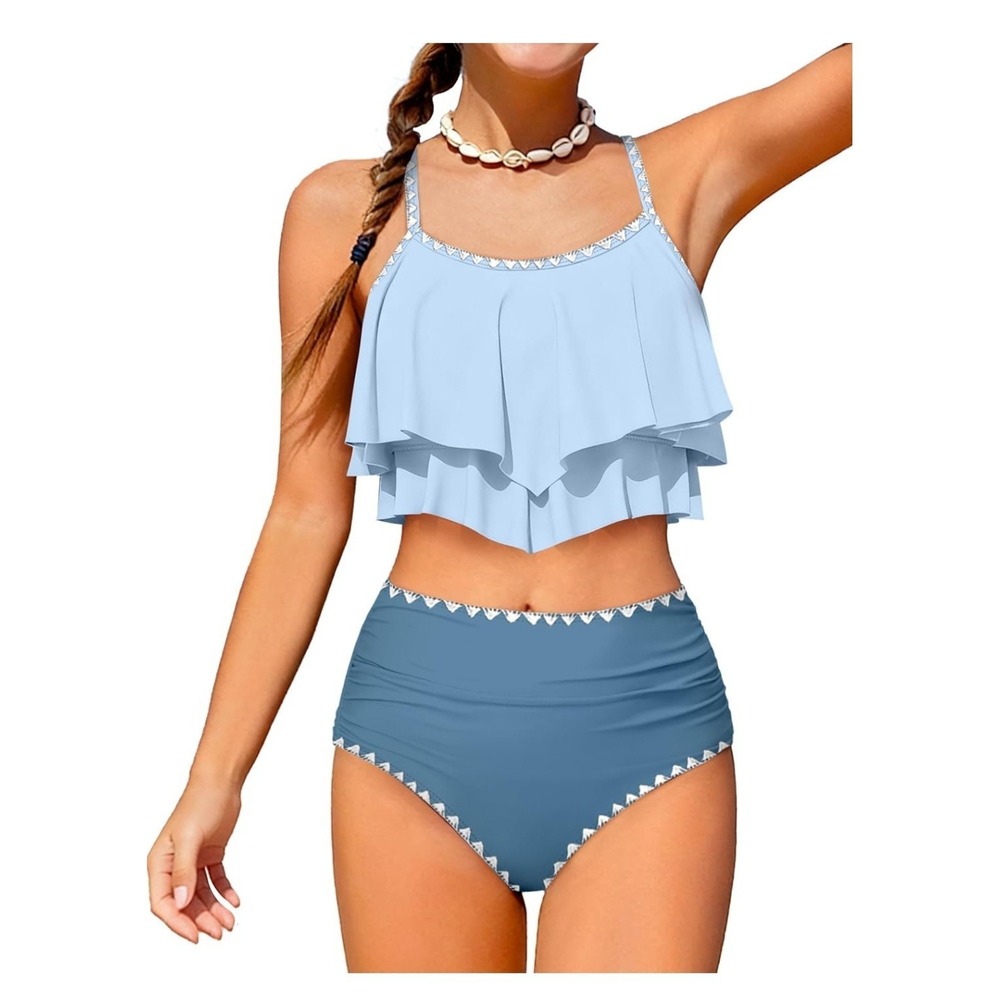 Swimsuit for Girl 7-8 Two Piece Ruffle Top High Waisted Swim Bottom Bikini